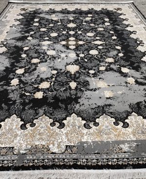 فرش بی‌سی‌اف طرح رستا سرمه‌ای | محصول نمونه صادراتی