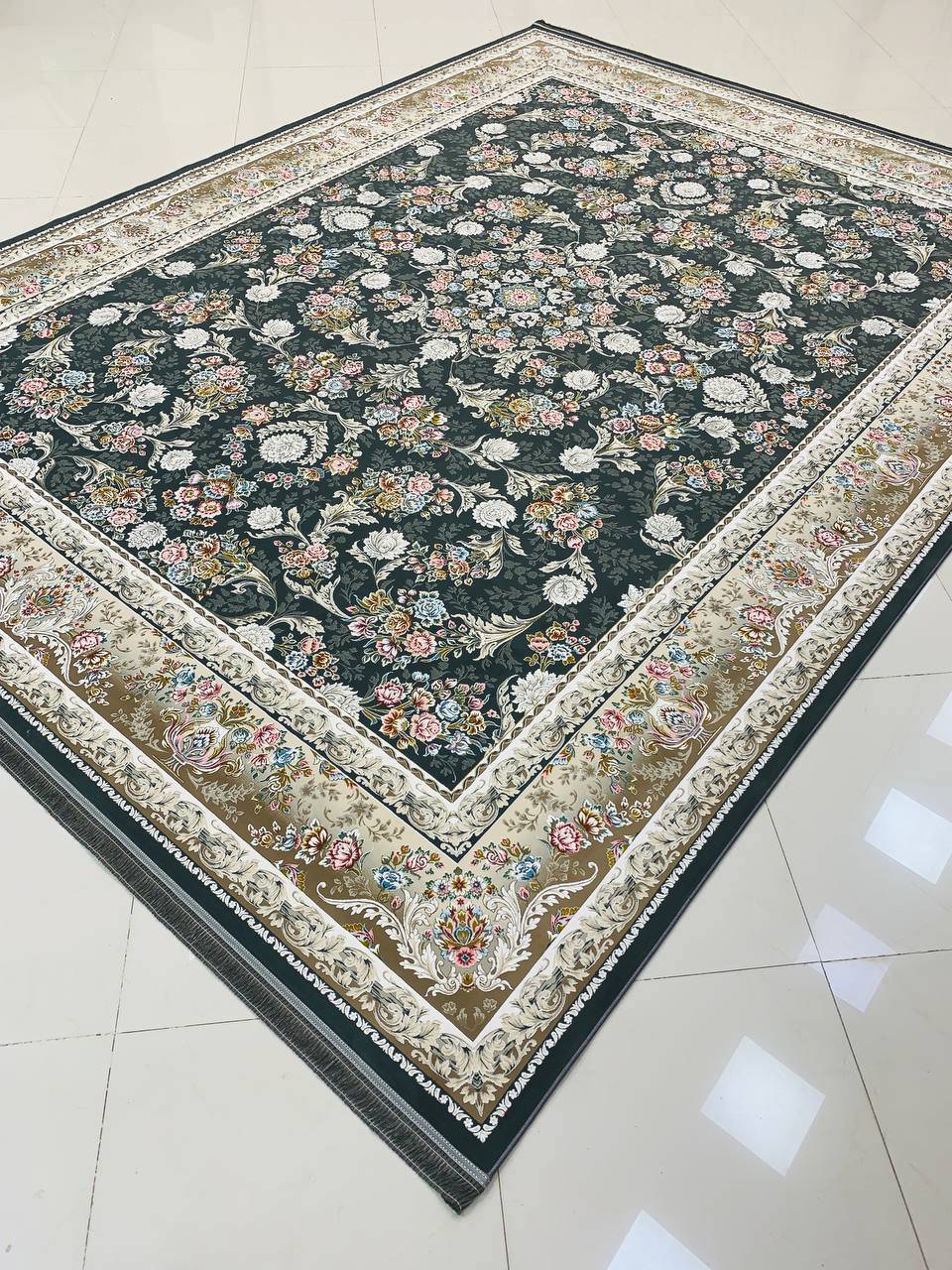 فرش ترلان دودی ۱۲۰۰ شانه گل برجسته تمام اکرولیک